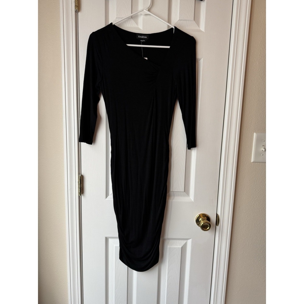 bebe Women S Midi Dress Long Sleeve Ruched Black